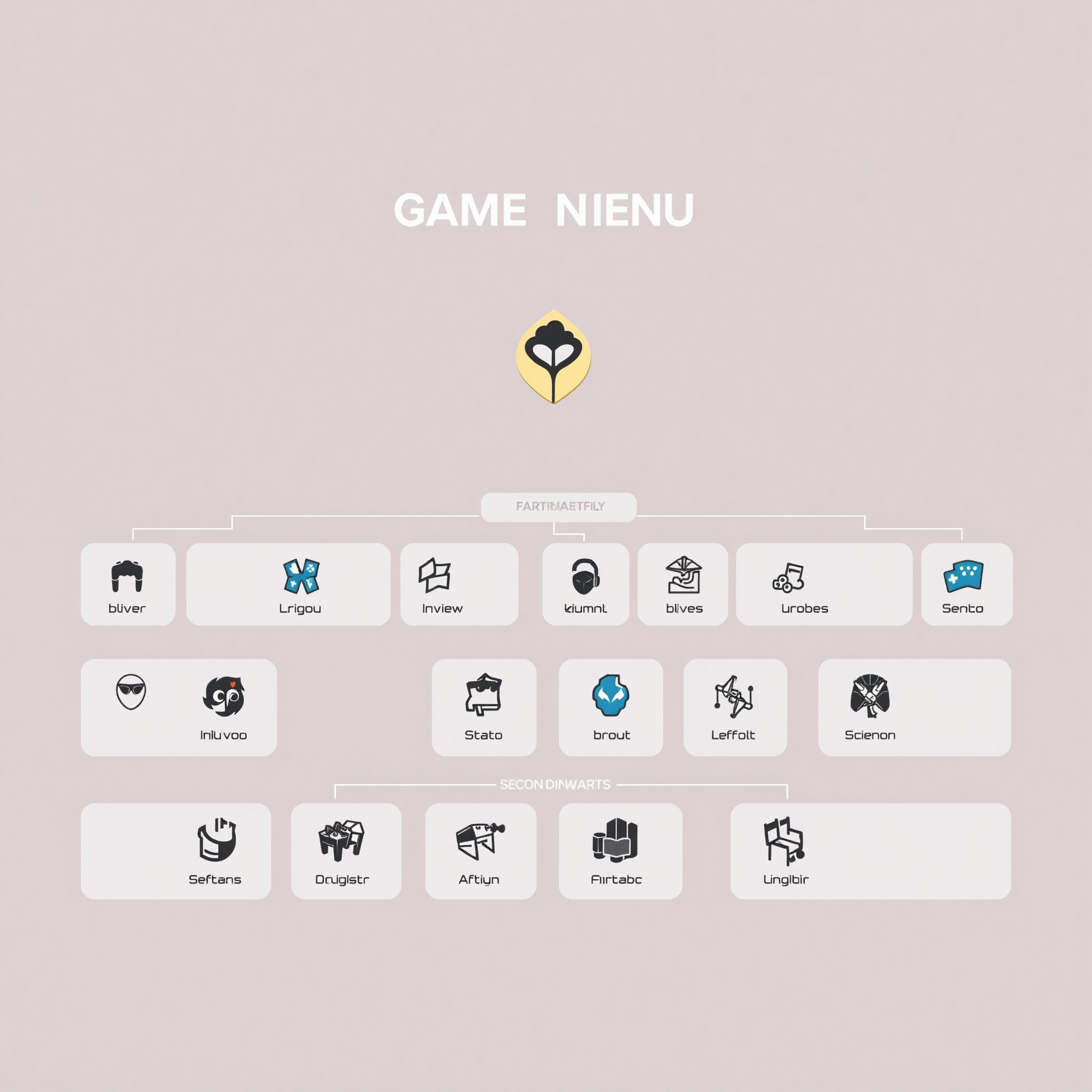 Jerarquía visual en pantalla de menú de juego con elementos bien organizados y espaciado equilibrado