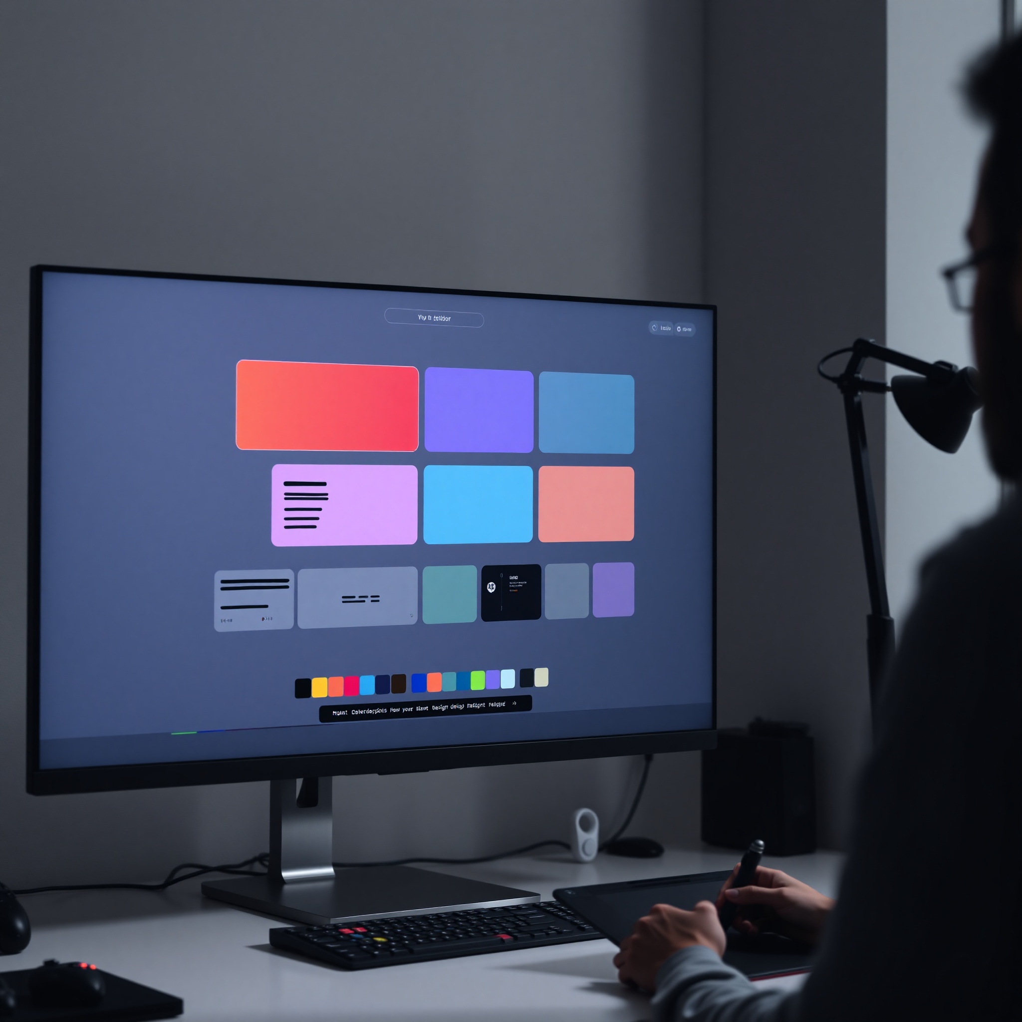 Estructura de interfaz de juego con bloques de colores sólidos organizados jerárquicamente