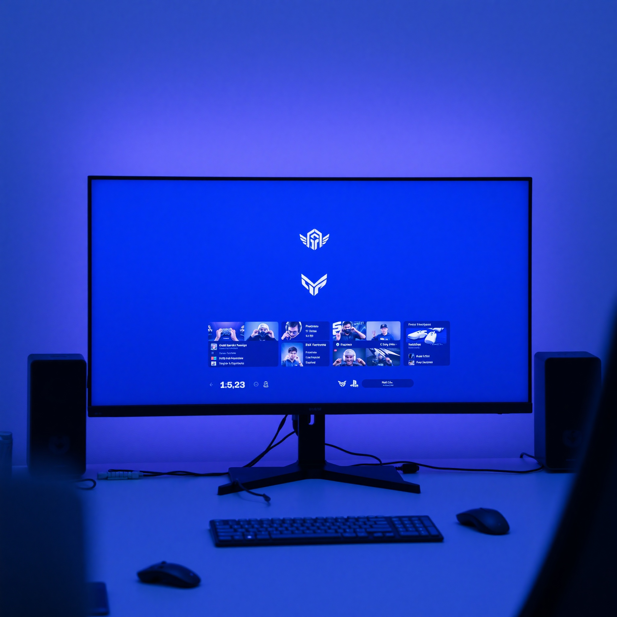 Interfaz minimalista de videojuego moderno con colores sólidos, diseño limpio y organizado