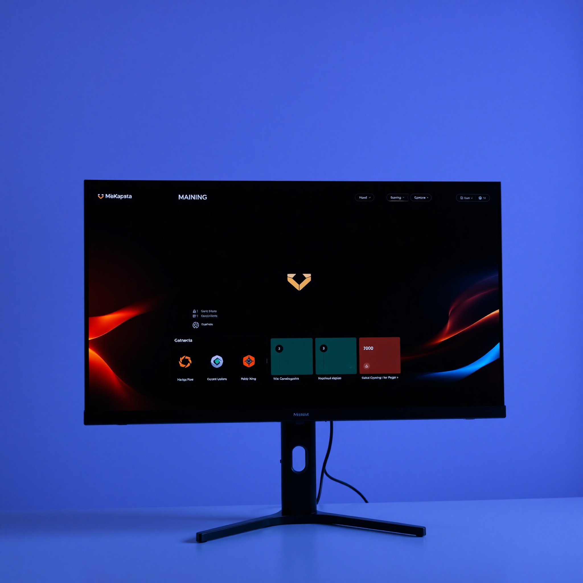 Interfaz de usuario moderna de videojuego con paleta de colores sólidos y jerarquía clara