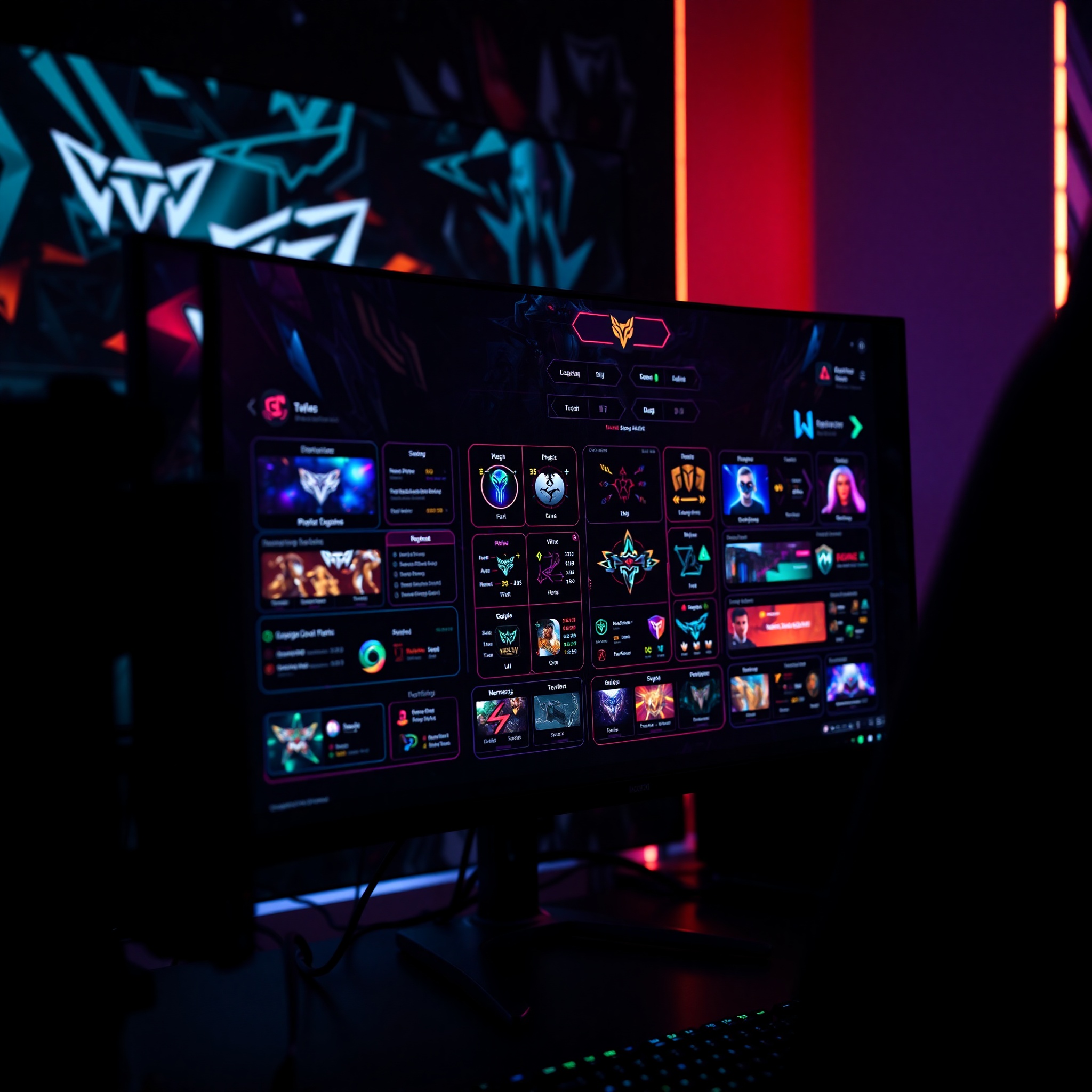 Interfaz de videojuego con elementos visuales organizados jerárquicamente, pantalla de HUD con información distribuida estratégicamente